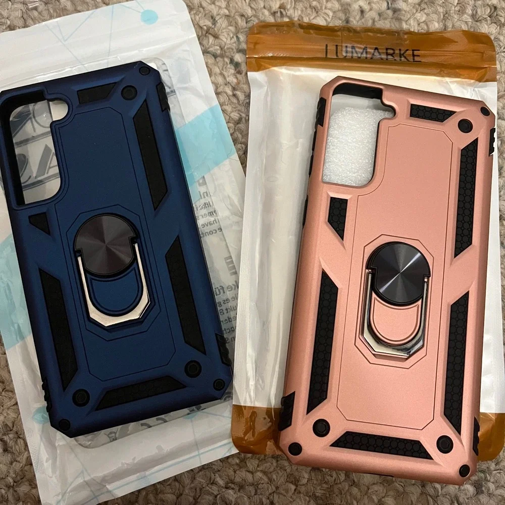 New Lot of 2 Samsung Galaxy S21 Tough Phone Case 360° Ring Holder Blue Rose